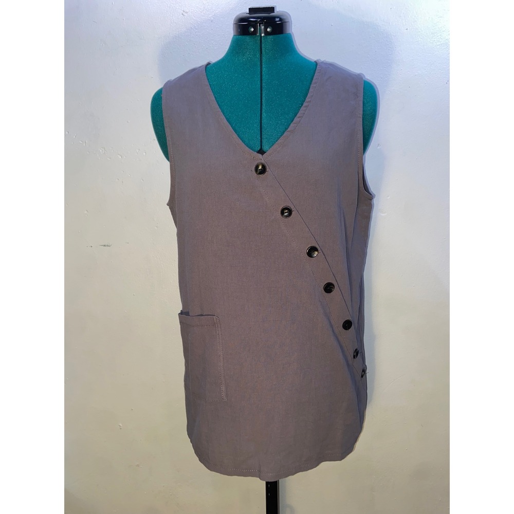 Gray Sleeveless Lightweight Asymmetrical Button Front Tank Pocket Minimalist M